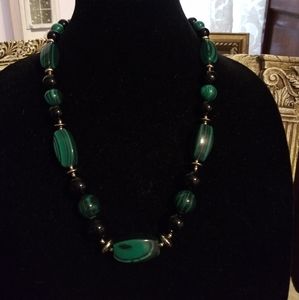 3/$18 Vintage Faux Malachite & Black Bead Necklace